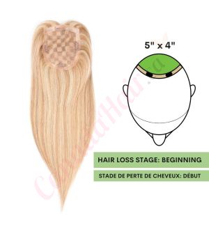 Honey Brown & Ash Blonde #12/24  Hair Topper for Thinning Hair Crown (Size: 5 inch x 4 inch) Remy Human Hair 