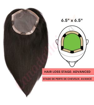 Black / Brown #1b Hair Topper for Full Coverage (Size: 6.5 inch x 6.5 inch) Remy Human Hair 