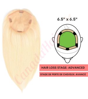 Bleach Blonde #613 Hair Topper for Full Coverage (Size: 6.5 inch x 6.5 inch) Remy Human Hair 