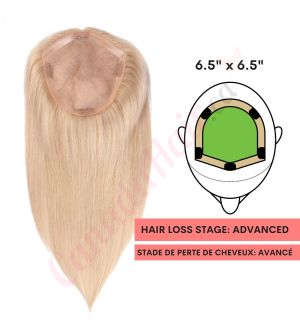 Sandy Blonde Hair Topper for Full Coverage (Size: 6.5 inch x 6.5 inch) Remy Human Hair 