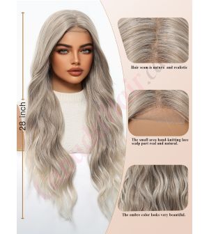SWFT8003-7BR28 Ash Grey with Silver Ombre Synthetic Wavy Wig [FINAL SALE]