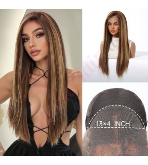 SWLF8003-2BR28 Medium Brown with Golden Blonde Highlights Synthetic Straight Wig [FINAL SALE]