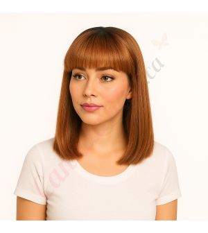 Violet - Short Brunette Remy Human Hair Wig 14 Inches Bob Wig With Bangs