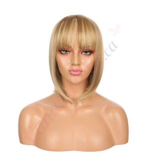 DM1707529-v4 - Short Highlighted Blonde Synthetic Hair Wig With Bangs [FINAL SALE]