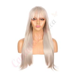 DM1707538-v4 - Long White Blonde Synthetic Hair Wig With Bangs [FINAL SALE]