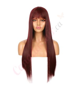 DM1707543-v4 - Long Dark Red Synthetic Hair Wig With Bangs [FINAL SALE]