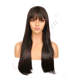 DM1810763-v4 - Long Dark Brown Synthetic Hair Wig With Bangs [FINAL SALE]