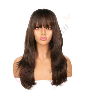 DM2031255-v4 - Long Dark Brown Synthetic Hair Wig With Bangs [FINAL SALE]
