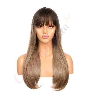 DM2031297-v4 - Long Ombre Brown Synthetic Hair Wig With Bangs [FINAL SALE]