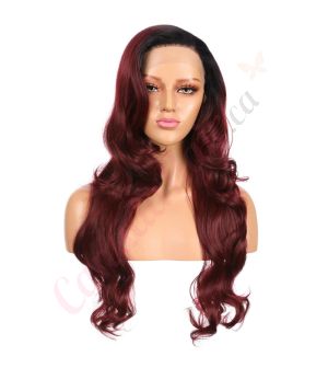 FU1904704-v3 - Long Burgundy Synthetic Hair Wig  [FINAL SALE]